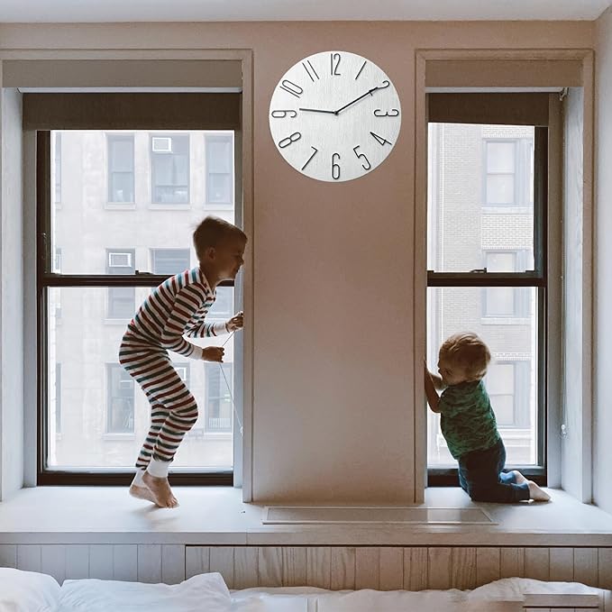 Wall Clock, Silent Clock, Wall Clocks Battery Operated， 12 inch Modern Wall Clock, Suitable for Offices, Living Rooms, Kitchens, Homes, Schools (White Without Second Hand)