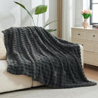 NEWCOSPLAY Faux Fur Twin Blanket Grey Bubble Blanket Thick Warm Soft for Couch Sofa Bed 550GSM (Grey, Twin(60"x80"))
