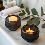 Kate Aspen Taper Candle Holders for Candlesticks, Smoke Grey Ribbed Glass Candlestick Holders Set of 4 - Candlestick Stand Decor, Fall Home Decor Accents, Modern Centerpieces, Black Candle Holder