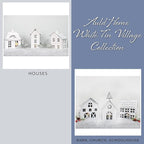 AuldHome Design Farmhouse Decor Tin Houses (Set of 3, White); Candle Lantern Decorative Holiday Christmas Village Display or Votive Holder