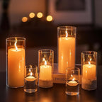 Glasseam Glass Hurricane Candle Holder Set of 6, Cylinder Candle Holders for Table Centerpiece, Modern Cylinder Vases for Centerpieces, Glass Candle Cylinders Clear Candle Vase Decorative for Wedding