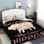 Hippo Blanket for Girls Women Just A Girl Who Loves Hippos Gifts Throw Blanket Lightweight Fuzzy Cozy Plush Flannel Fleece Blankets for Bed Decor 60"x80"