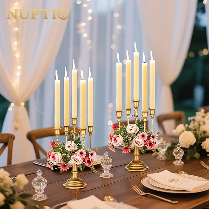 NUPTIO Gold Candelabras Candle Holder Set of 2 Metal Candelabra Centerpieces 5 Branches Candle Stick Stands Candleholder Fireplace Wedding Reception Antique Decorative Dinning Table Christmas