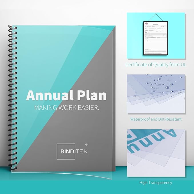 Binditek 200 Pack 8 Mil Clear PVC Binding Presentation Covers, Oversize, 8.75x11.25 Inches, Square Corner, Unpunched, Office School Supplies