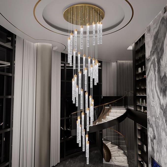 Chandeliers for Living Room 38-Lights Modern Crystal Light Extra Large Chandelier Light Fixture Entryway Foyer High Ceiling Chandeliers Lighting with Sloping Ceiling (Gold Chandelier)