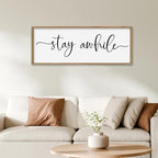 SRSZHIYUE Stay Awhile Sign Wall Decor Art 40"×15" Home Entryway Hallway Signs Large Wood Framed Wall Hanging (Wood)