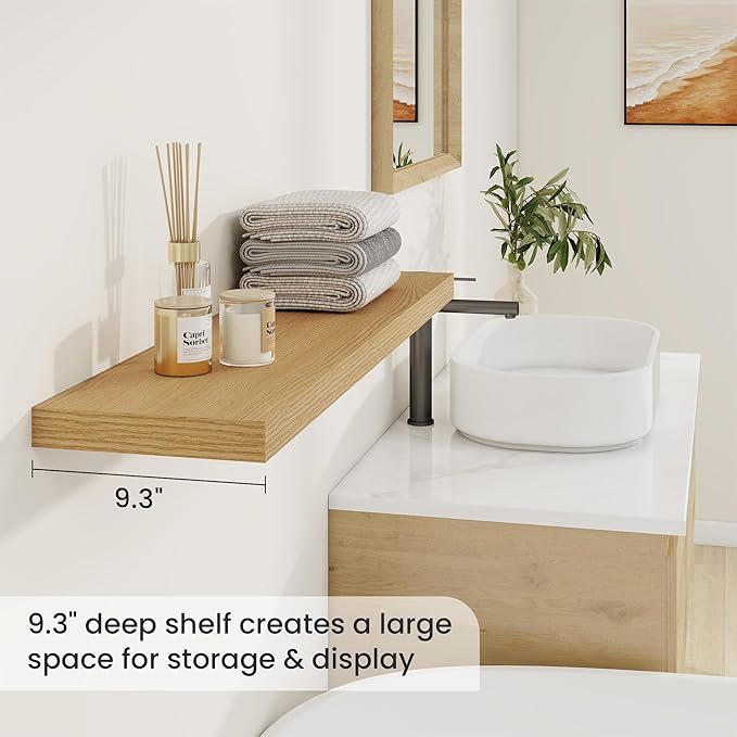 Fun Memories 40 Inch Deep Floating Shelves for Wall, 2 Pack of Wall Mounted Wood Shelves with Invisible Brackets for Bathroom, Bedroom, Kitchen Decor and Storage, Oak