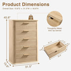 Okvnbjk 5 Drawers Dresser for Bedroom, 45" Tall Dresser with Curved Profile Design, Wood Fluted Chest of Drawer, Modern Drawer Storage Organizer for Bedroom, Living Room, Entryway