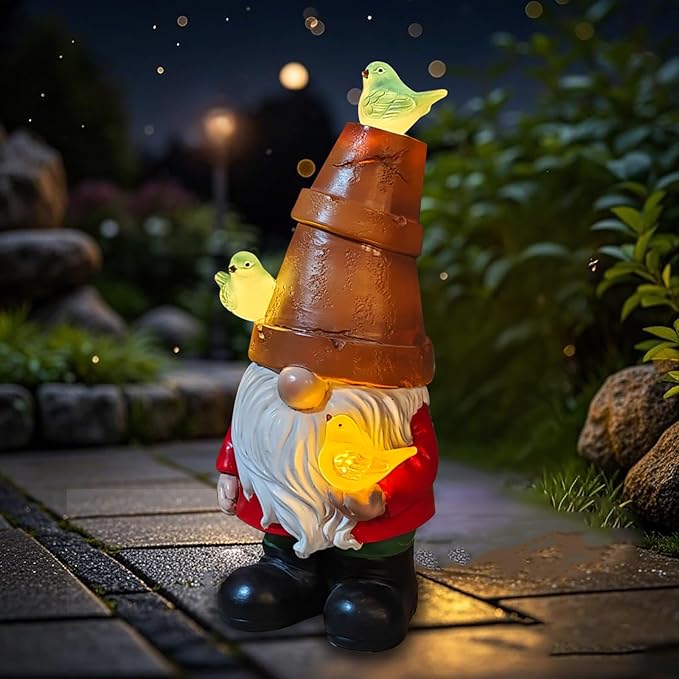 COWOS Solar Garden Figurine, Cute Resin Gnome Sculpture, Garden Statues Outdoor Decor, Funny Gnome Gift Sculpture Decoration for Home Patio Yard Lawn Porch Ornament