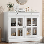GarveeHome 35.4 in Sideboard Buffet Cabinets with Glass Door, Buffet Cabinet with Storage, White Sideboard Cabinet with Drawer, Modern Buffets & Sideboards for Dining Room, Kitchen