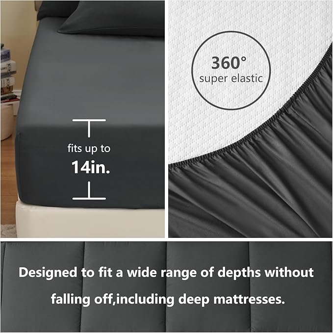 CozyLux Twin XL Comforter Set Dark Grey, 5 Pieces Twin Extra Long Bed in a Bag for College Dorm, All Season Bedding Set with Stitch Quilted Comforter, Flat Sheet, Fitted Sheet, Pillowcases