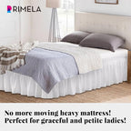RIMELA Bed Skirting Queen Size White Bed Skirt 21 Inch Drop, Wrap Around Elastic Adjustable Bedskirt, Dust Ruffle for Bed Frame & Box Spring Soft Durable Fabric Machine Washable Easy to Install