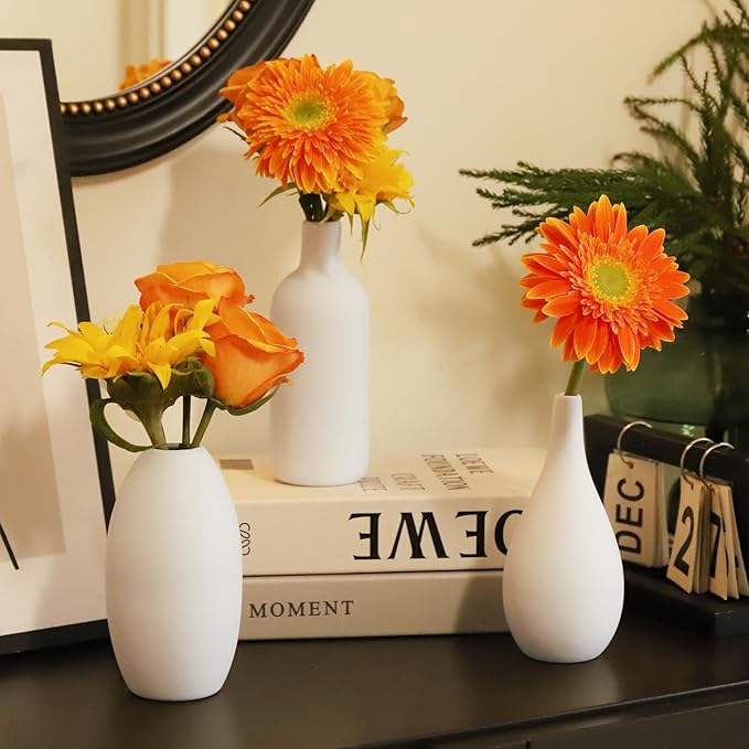 White Ceramic Vase Set of 9, Boho Ceramic Vase in Bulk, Small Vases Set for Home Decor, Modern Minimalist Farmhouse White Bud Vases for Shelf Decor, Table, Bookshelf