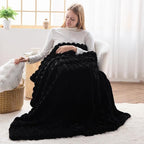 NEWCOSPLAY Faux Fur Throw Blanket Black 3D Ribbed Plush Thick Warm Blanket for Couch Sofa Bed 850GSM (Black Ribbed, Throw(50"x60"))