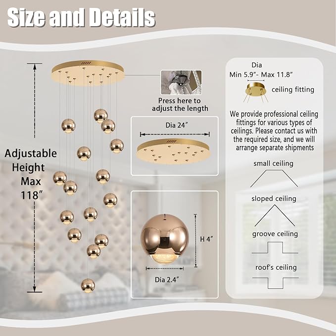 Staircase Chandelier Crystal Ceiling Lights Large Chandeliers for High Ceilings Crystal Raindrop Chandelier High Ceiling Light for Living Room Stair Entryway Hallway Foyer