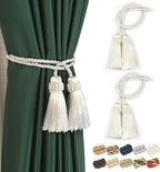 Fenghuangwu Curtain Tiebacks Handmade Decorative Curtain Holdbacks Rope with Tassel (White, 2P)