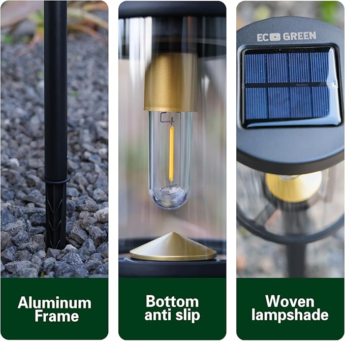 EcoGreen Outdoor Pathway Solar Light, 4pcs Pack,Garden Patio Balcony Walk Way Lights, Aluminum Leg, 5000K Daylight, Waterproof, 4.76 * 23.07in