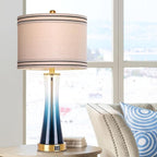 27.4''Table Lamps for Living Room Set of 2，3-Way Dimmable Modern Glass Bedside Lamps with USB Ports，Tall Lamps for Night Stands，Touch End Table Lamps for Bedroom Desk Lamps for Home Office（Blue）