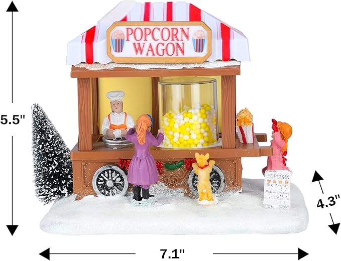 Christmas Village Collectible Buildings Christmas Village Houses Popcorn House with LED Light Musical USB Indoor Figurines Decoration Indoor Xmas Decor