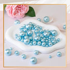 300Pcs Vase Filler Lightblue No Hole Faux Pearl Beads for Vase Filling Decorations, Candle Centerpieces, Wedding Centerpieces, Home Party Decor (8/14/20mm)