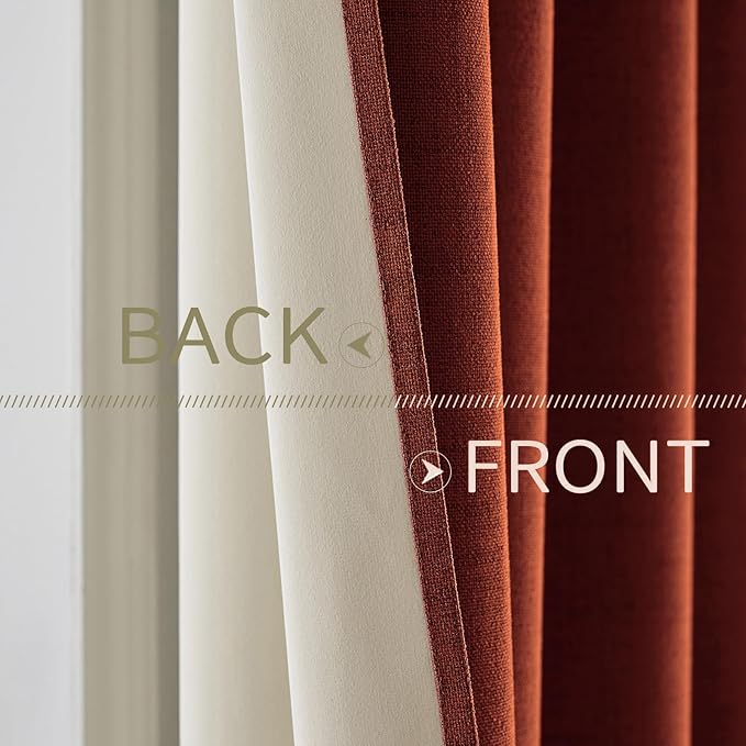 MIULEE Linen Curtains 100% Blackout for Bedroom Thermal Insulated Burnt Orange Grommet Room Darkening Curtains & Drapes Rust Terracotta Fall Decor for Living Room Nursery 52 x 72 Inch (2 Panels)