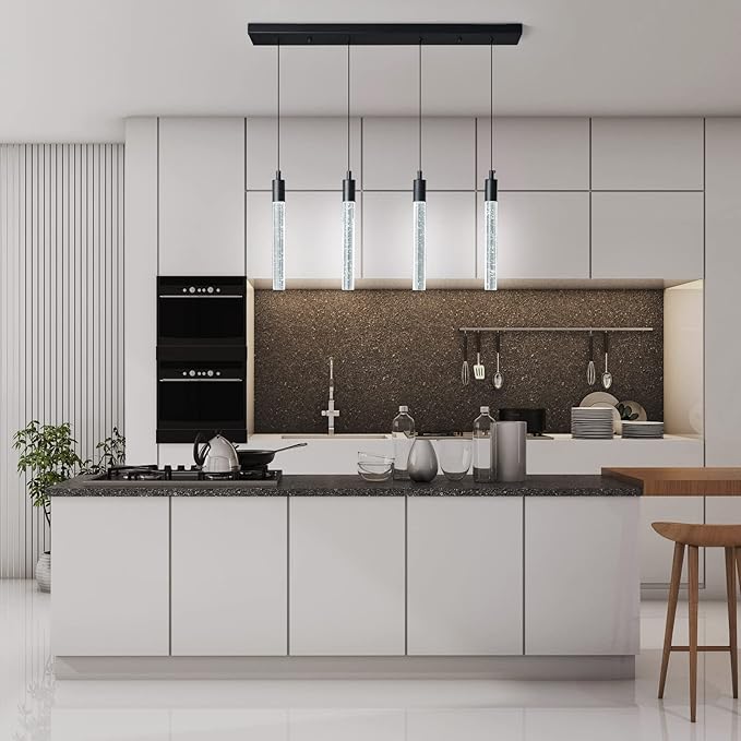 Kitchen Island Lighting Modern Light Fixture Black Pendant Light Dimmable LED Black Finish Mini Crystal Pendant Lights for Dining Room Living Room（4-Light ）