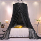 VETHIN Double Layer Princess Round Dome Canopy Bed Curtain for Girls Adults,Children Dreamy Mosquito Net,Cute Bedroom Decoration Castle Play Tent Reading Nook Canopies(Dome-Double Black)