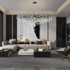 Black Chandelier for Dining Room,L47.24in Rectangular Modern Chandeliers Raindrop Light,Tree Branch Chandelier Light Fixture for Kitchen Island,Entryway 13-Light