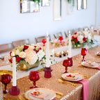 Double Sided Vintage Ribbed Taper Glass Candle Holders,Tea Candle Holder for Table Centerpieces, Wedding Decorations and Dinner Parties (Red, 6 PCS)