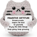 Crochet Cat Easter Basket Stuffers Positive Cat Crochet for Friend for Mom Grandma Dad Grandpa Daughter Son Gifts, Emotional Coworker Sister Brother Support Small Birthday Gifts