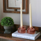 Kate Aspen Rose Gold Taper Candle Holders for Candlesticks Set of 4, Ribbed Glass Candlestick Holders, Votive Candle Holder Decor Accents, Pink Room Styling, Wedding & Home Centerpieces, Table Decor