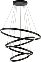 Large Modern Chandelier, 15.7"-31.4" Ring Chandelier LED Black Chandelier, 3000K High Ceiling Chandelier with 4 Ring, Large Chandeliers for High Ceiling Foyer Office