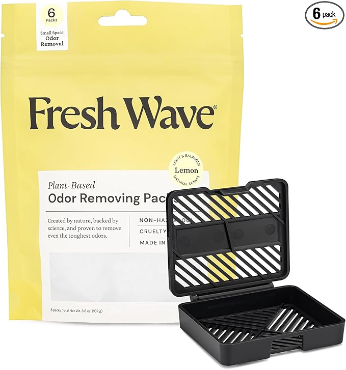 Fresh Wave Lemon Odor Eliminating & Deodorizing Packs | Bag of 6 & Fresh Pod Case | Safer Odor Relief for Small Spaces | Natural Plant-Based Odor Eliminator | Odor Absorbers for Home