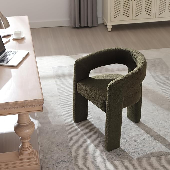 Green Sherpa Dining Chairs Set of 4, Modern Barrel Dining Room Chairs Upholstered Faux Fur Accent Chair with Arms and Round Back for Living Room Kitchen Armchair No Assembly Needed