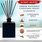 Urban Naturals Christmas Night Reed Diffuser Set – Cinnamon Spice, Almond, Clove, Cedarwood, Fresh Balsam and Fir Needle – 5 Ounce Sleek Black Rectangular Refillable Glass Bottle – Made in The USA
