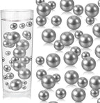 200PCS Grey Faux Pearls Beads for Centerpiece Vases, Vase Filler Faux Pearls, No Holes Filler Beads for Party Anniversary Birthday Wedding Table Decor, 10/14/20/30mm