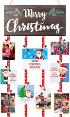 AKEROCK Christmas Card Holder Display, Christmas Wall Decor - Wooden Hanging Christmas Picture Frame with 30 Clips for Xmas Holiday Wall Door Window Home Décor