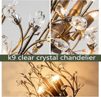 5-Light Vintage Crystal Branch Chandelier Farmhouse Hanging Pendant Light Fixtures for Living Room Dining Room Foyer Kitchen Island Hallway, Aged Bronze
