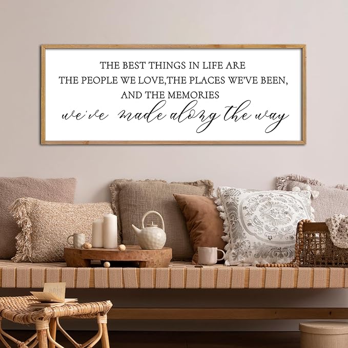 The Best Things in Life Wall Decor Sign 40 x 15 Inch Memories Inspirational Quotes Wood Framed Family Entryway Living Room Home Wall Art for Farmhouse Bedroom Room (Wood)