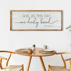ZZJJHYWGQ Dining Room Wall Decor Give Us This Day Our Daily Bread Sign Bible Verse Christian Quotes 32"×12" Matthew 6:11 for Kitchen Large Farmhouse Rustic Horizontal Wall Hanging Art (Wood)