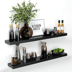 Homeforia Floating Black Shelf 42 inch, High End Solid Real Wood 42 inches Long Floating Shelves for Wall, Black Wooden 42inch Large Floating Shelves, Heavy Duty Bracket, 42 X 6.5 X 1.75 in, Set of 3