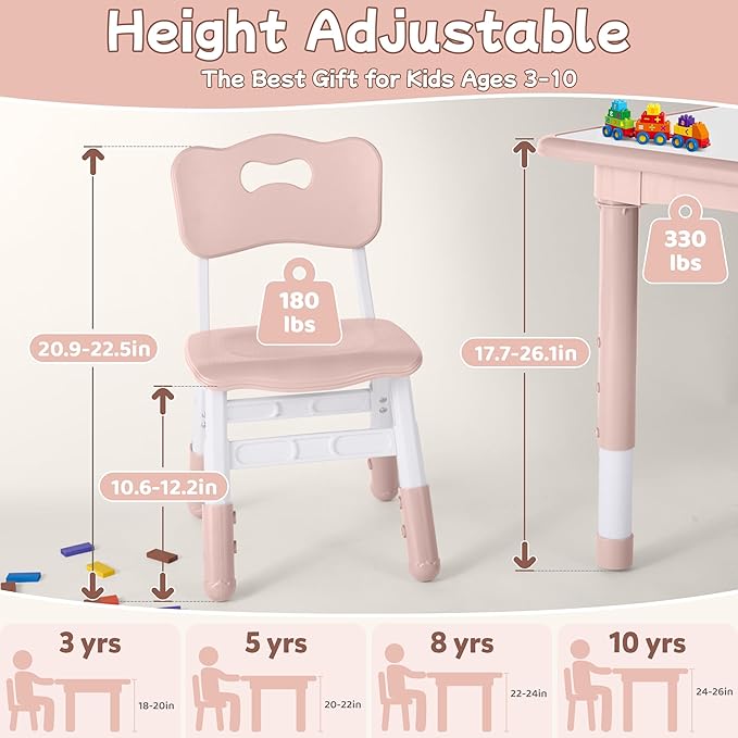 Toddler Table and Chair Set, Height Adjustable-Upgrade Kids Table and 2 Chairs for Ages 3-8, Multi-Activity Toddler Play Table with Graffiti Desktop for Home/Daycare/Classroom