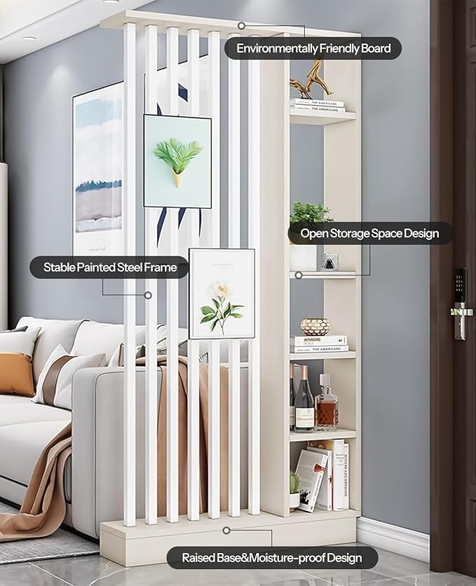 Wall Room Divider, Storage Cabinet Storage Display with Shelves, Modern Freestanding Wood Room Divider Screen, Wall Privacy Screens for Home Decorative (Beige+White,39.5" L x 9.5" W x 79.5" H)