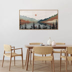 Tinonedraw Boho Mountain Framed Canvas Wall Art Set, Watercolor Nature Landscape Wall Decor, Neutral Modern Sunrise Artwork, Black Pine Trees Forest Art Prints for Living Room Bedroom Office 20"x40"