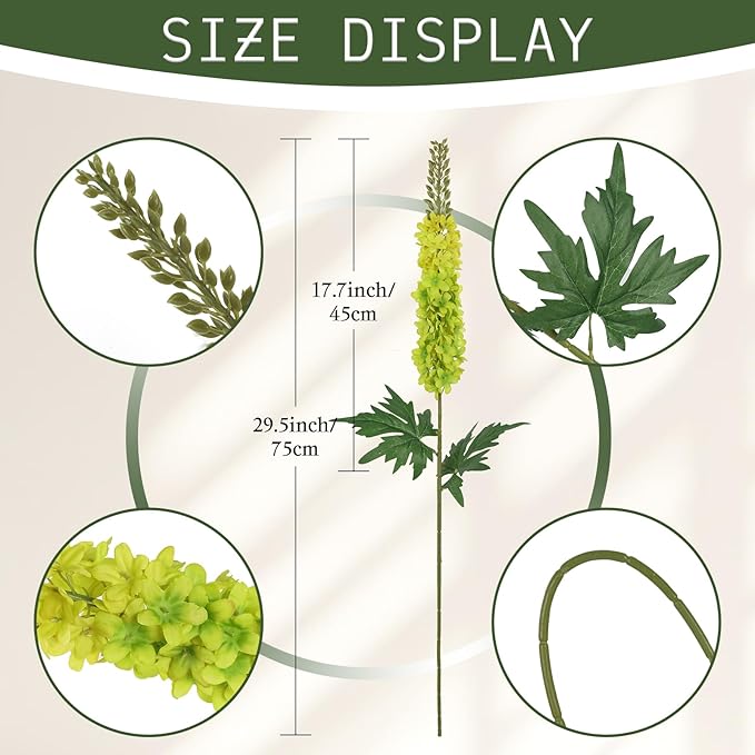 6PCS Delphinium Artificial Flowers 29.5" Realistic Green Silk Flowers Faux Snapdragon Flowers Long Stem Fake Hyacinth for Tall Vase Wedding Home Garden Decor (Green)