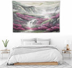 Japanese Tapestry, Red Plum Blossom Mountain Tapestry, Asian Japanese Wall Tapestry, Nature Landscape Tapestries for Bedroom Living Room Decor 60"x40"