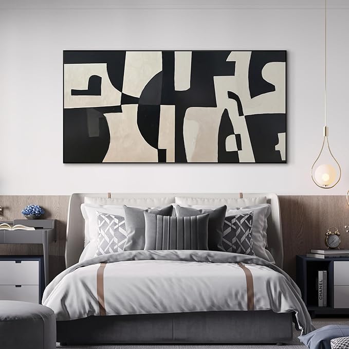 SIGNWIN 24"x46" Extra Large Framed Wall Art Black and White Abstract Geometric Design, Minimalist Modern Print for Home Living Room Bedroom Decor (Frame Assembly Required)