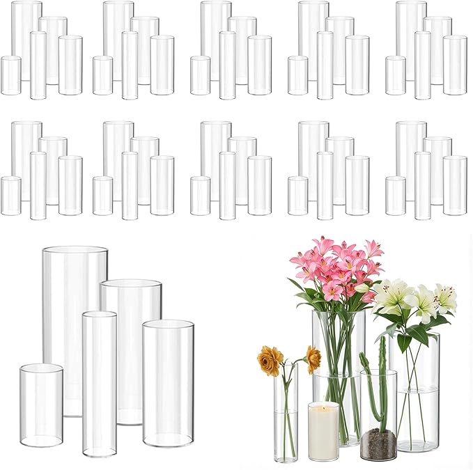 60 Pack Glass Cylinder Vase for Centerpieces, Clear Flower Glass Vases for Wedding Decorations, Hurricane Floating Candle, Holder for Table Centerpiece Wedding Home Décor