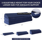 BALAPET 3-in-1 Adjustable Height Wedge Pillow, 7" Height Leg Knee Pillow for Side Sleepers & Aligns Spine, Supportive Bolster Pillow for Pregnancy Relieves Pressure Hip Leg Elevation, 22", Navy Blue