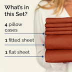 King Sheets Set 6 Piece - Includes 4 Pillowcases - Bed Sheets King Size - Soft Hotel Luxury Bedding - Cooling, Comfy, Cozy & Breathable - 1 Flat & 1 Fitted & 4 Pillowcases w/ Deep Pockets - Terracotta